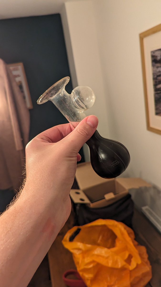 Found a vintage 1920s breast pump in a Dartmouth charity shop today. 

It was only £4 but would have definitely paid more just for the look the lady on the till gave me as I handed it over. 

#midwife #infantfeeding #breastfeeding