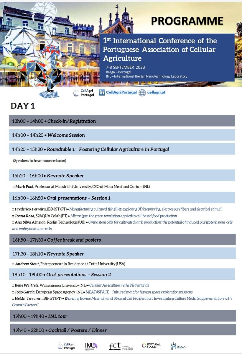 SaraMOliv's tweet photo. 👉👉The Programme of the 1st International Conference in Cellular Agriculture in Portugal is out! Join us https://t.co/tQXiHoctrA
 @INLnano @Carlos_AVRod @NewHarvestOrg @GoodFoodInst @GoodFoodEurope @GoodFoodScience @mosa_meat @GOODMeat @tufts @esa @S2AQUAcoLAB @UMinho_Oficial https://t.co/w28ibGJwAJ