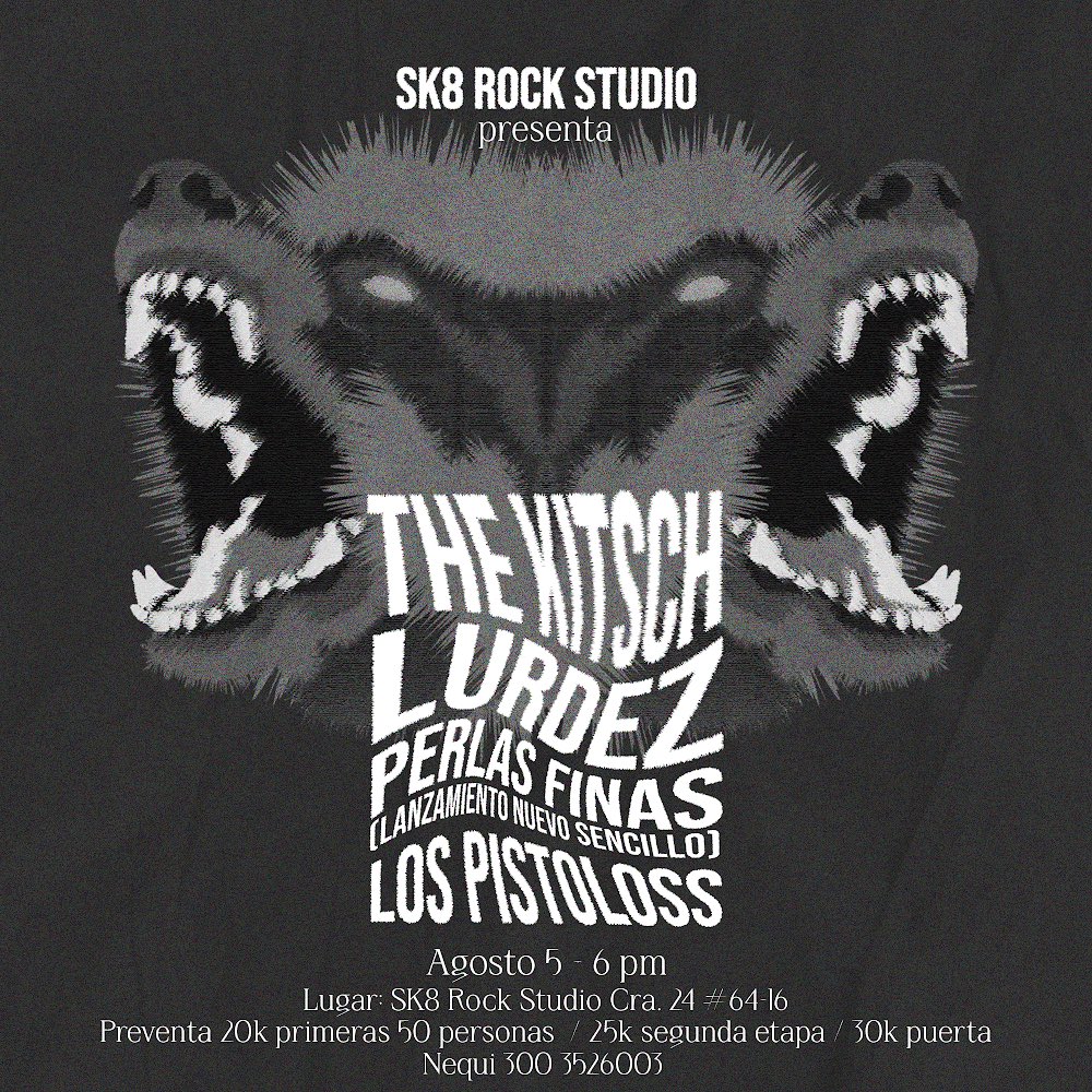 Perlasfinas1's tweet photo. Sábado en SK8 Rock junto a @T_Kitsch, #LURDEZ y @LosPistoloss 🖤

Quedan pocas preventas. 

Empezamos 7pm puntual. 

¡Nos vemos! https://t.co/8ihOEcvmrq