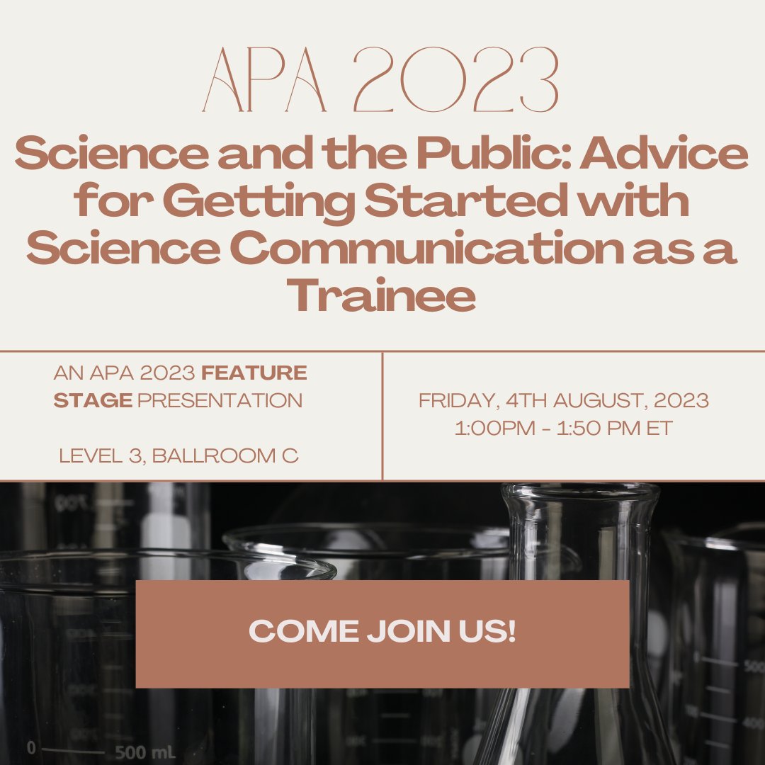 The APA SSC will be providing a **FEATURE STAGE** presentation on science communication with myself, @arasrinagesh of @PsychinOut, @ChristieANewton, and Rafael Leite. You all already know I'll be talking about @ComSciCon and so many other ways to get involved with #SciComm!