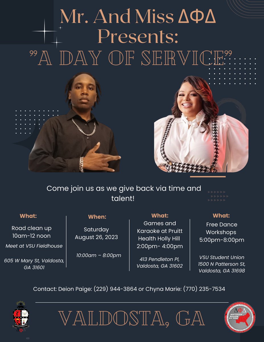 DPhiDSigma's tweet photo. All are welcome to come do service with us 😀 
Road Clean Up 🛣🚮🦺
Volunteer at a Nursing Home 🧓👴👵
2 Free Dance Classes: Hip Hop then Heels 💃🕺 https://t.co/LgO754QR93