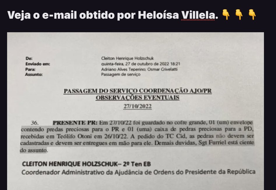 A peste do Bolsonaro não para de cometer crimes. 

O <a href="/ICLNoticias/">ICL Notícias</a> acaba de divulgar e-mail que comprova que o biltre recebeu pedras preciosas e as manteve clandestinamente. 

BOLSONARO NA CADEIA