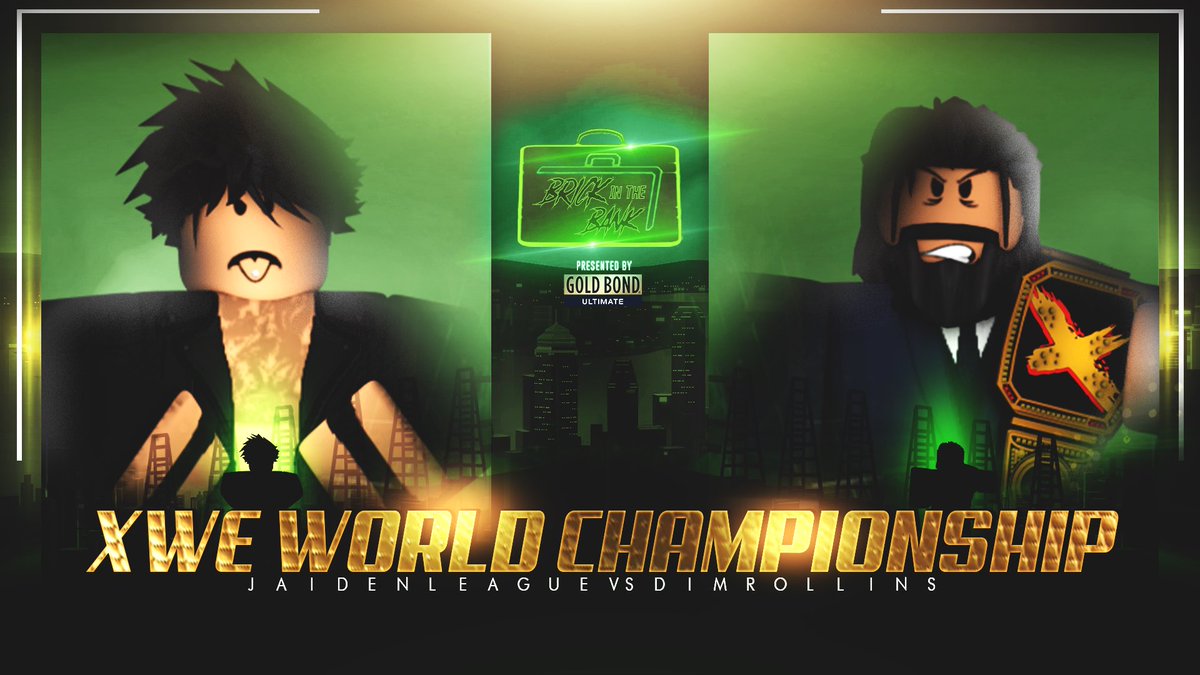 XWENetwork's tweet photo. 💸 8/12/23 - Brick In The Bank 💸

XWE WORLD CHAMPIONSHIP

@RBLXDimo vs. @FreeJaidenn 

On August 12th, #JaidenLeague finally gets his opportunity to take back the title that he never lost against the XWE champion himself, the Messiah #DimRollins at #BITB! https://t.co/3ynUa1oGFE