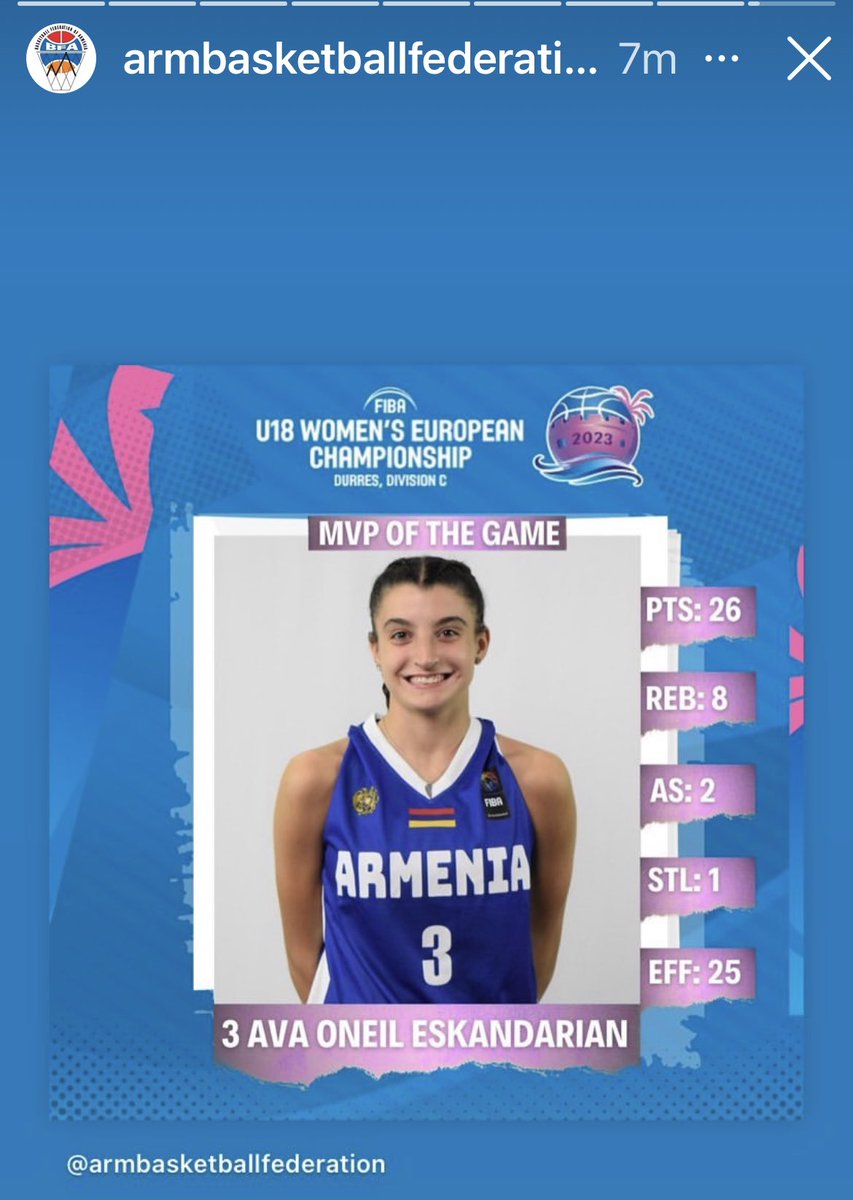 A special night for @theavaoneil at u18 FIBA European Championships leading Team Armenia 🇦🇲 to victory over Kosovo 🇽🇰 in pool play. 2 games down and play undefeated host Albania 🇦🇱 Thur before medal round on Saturday. Let's go!
#FIBAU18EUROPE