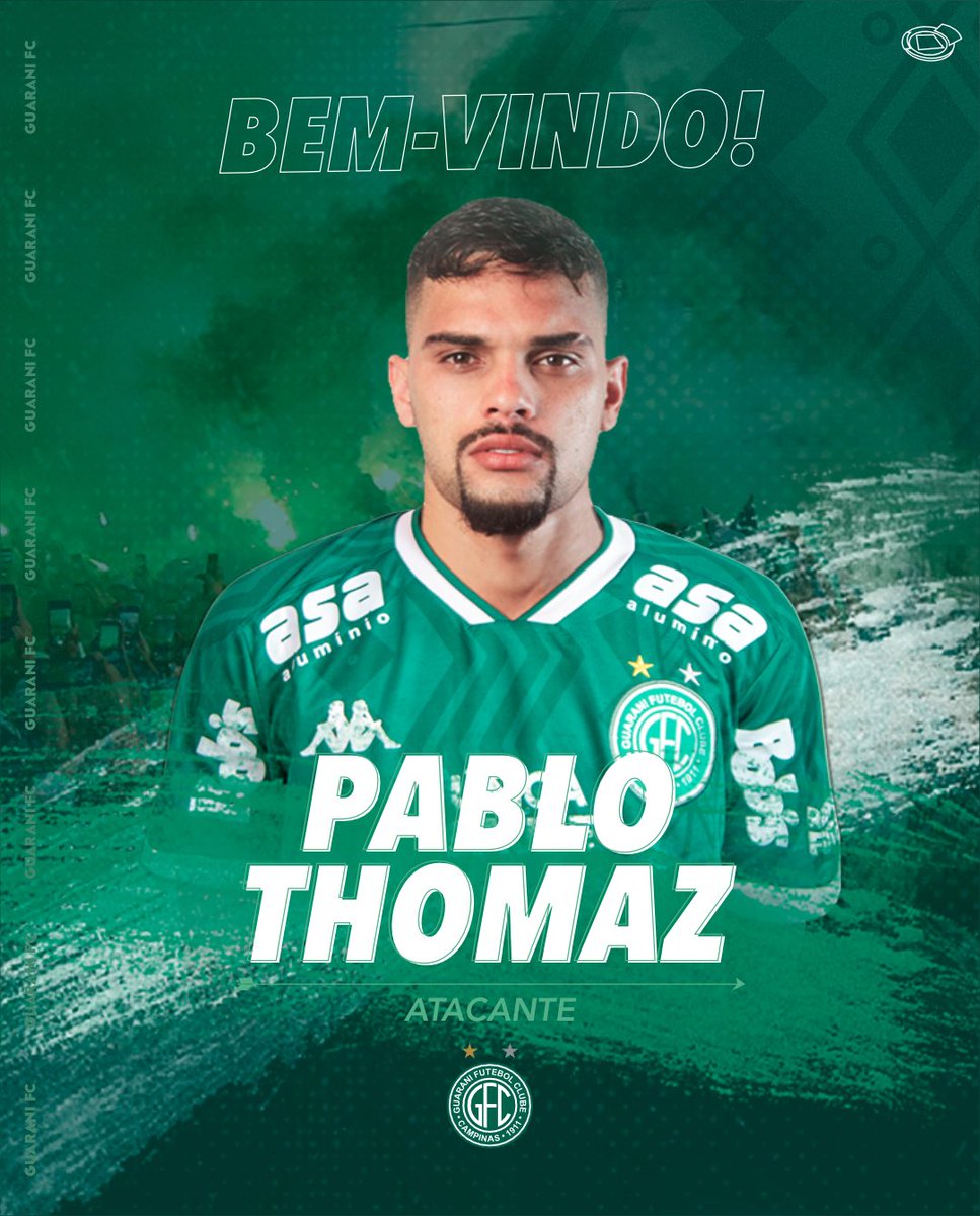 guaranifc's tweet photo. O atacante Pablo Thomaz e o zagueiro Lucas Adell são os novos contratados do Guarani para a disputa do Campeonato Brasileiro. Sejam bem-vindos! 🏹🟢 https://t.co/P6xdE7pSg9