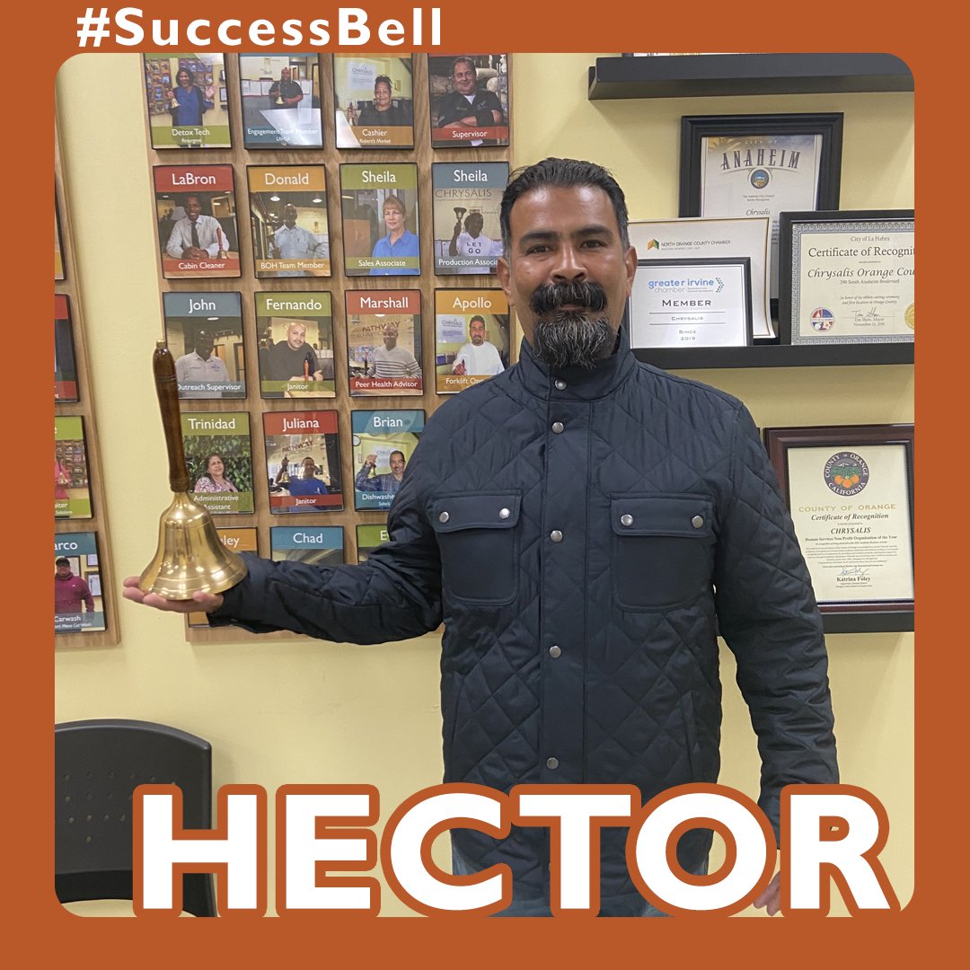 ChrysalisSoCal's tweet photo. Congratulations to Hector for ringing the #SuccessBell in our #OC center! Hector was hired as a machine operator at Aisco. https://t.co/woZFZNUsYb