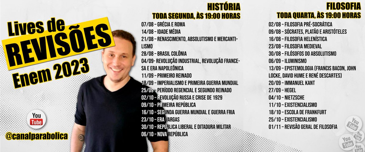 worldoflet's tweet image. Dicas de aulas ótimas e GRATUITAS pra vc que está perdido em humanas para o Enem: 

(1) Intensivão de geografia, com a Thais formagio no canal dela : 
youtube.com/@profthaisform…

(2): Lives de revisão de história e filosofia, Parabólica : youtube.com/@Parabolica