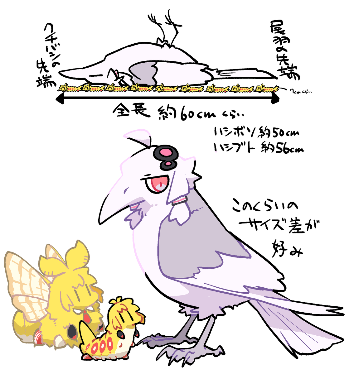 グーグル検索でカラスの全長と蚕(幼虫)の大きさを調べてみたなど。実際の大きさとか気にせず描きたいけど、それはそれとして実際の大きさを調べて描くのは楽しい