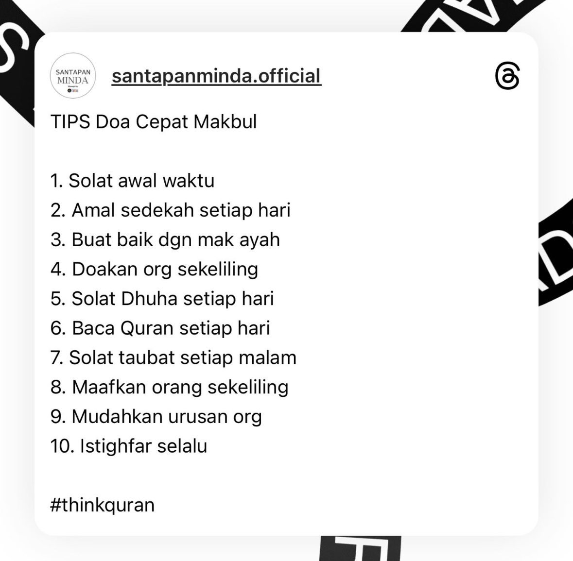 SantapanMinda's tweet photo. Tips doa cepat makbul. 🤲🏻

#thinkquran https://t.co/xBwnzCEkQ6
