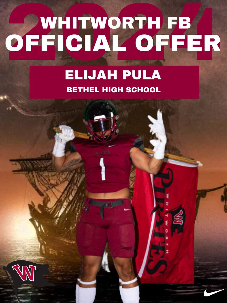 elijah pula (@elijah_pula) on Twitter photo After a great unofficial visit & conversation with <a href="/CoachMurph67/">Alex Murphy</a> I’m super grateful & blessed to say I’ve received my first offer from Whitworth University !
<a href="/coachsandberg/">Rod Sandberg</a> <a href="/Coach__Shaw/">Mac Shaw</a> <a href="/MaluStrength/">Coach Malu</a> <a href="/CoachSwei/">Coach Swei Toia</a> <a href="/CoachDomser/">Coach Travis Domser</a> <a href="/BrandonHuffman/">Brandon Huffman</a> #AG2G After a great unofficial visit & conversation with <a href="/CoachMurph67/">Alex Murphy</a> I’m super grateful & blessed to say I’ve received my first offer from Whitworth University !
<a href="/coachsandberg/">Rod Sandberg</a> <a href="/Coach__Shaw/">Mac Shaw</a> <a href="/MaluStrength/">Coach Malu</a> <a href="/CoachSwei/">Coach Swei Toia</a> <a href="/CoachDomser/">Coach Travis Domser</a> <a href="/BrandonHuffman/">Brandon Huffman</a> #AG2G