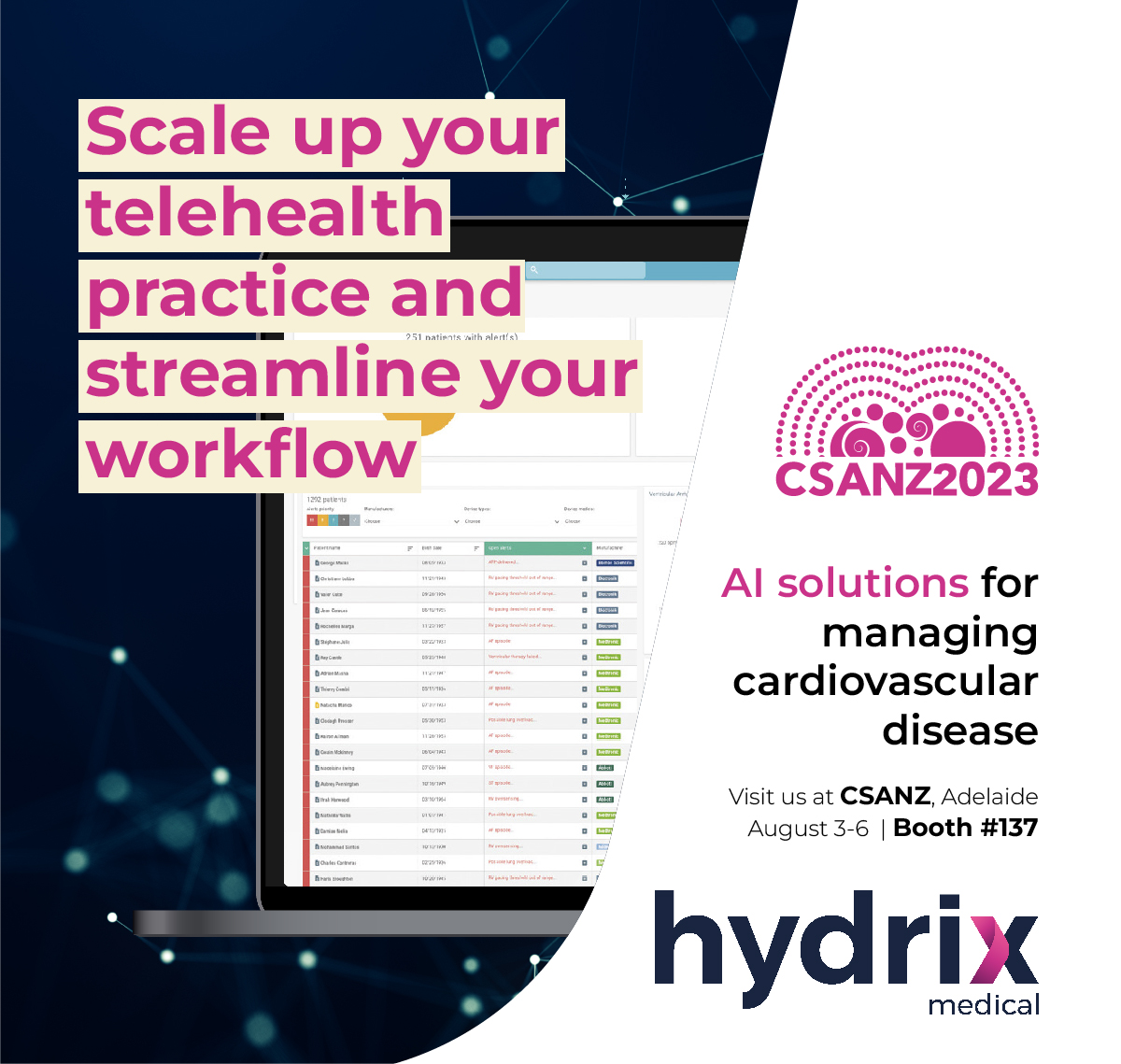 Join us at #CSANZ2023 Booth 137 and discover Implicity, an AI-driven solution that enables effective remote patient monitoring and medical research innovation.

#ANZET23 #AI #cardiaccare #RemoteMonitoring #HealthcareAI #cardiology #electrophysiology #cardiacremotemonitoring