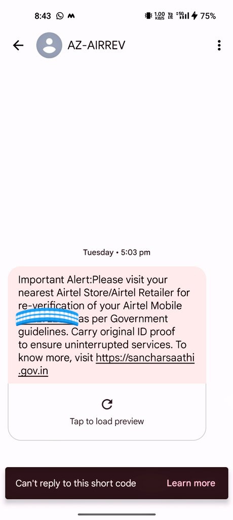 beastboy728's tweet photo. @Airtel_Presence can u explain this too me ? Why i am getting this msg . I did verification already while buying 😶 https://t.co/TO8JzUXL4i