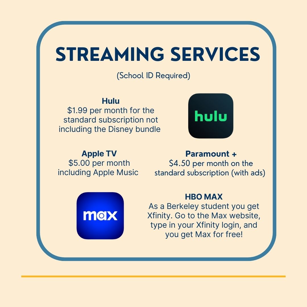 BerkeleyCCTS's tweet photo. As college students, we understand that money can be tight. Here are some deals that you may benefit from as a student! #collegelife #ucberkeley #transfers #berkeleyccts https://t.co/n1A1WZLKm6