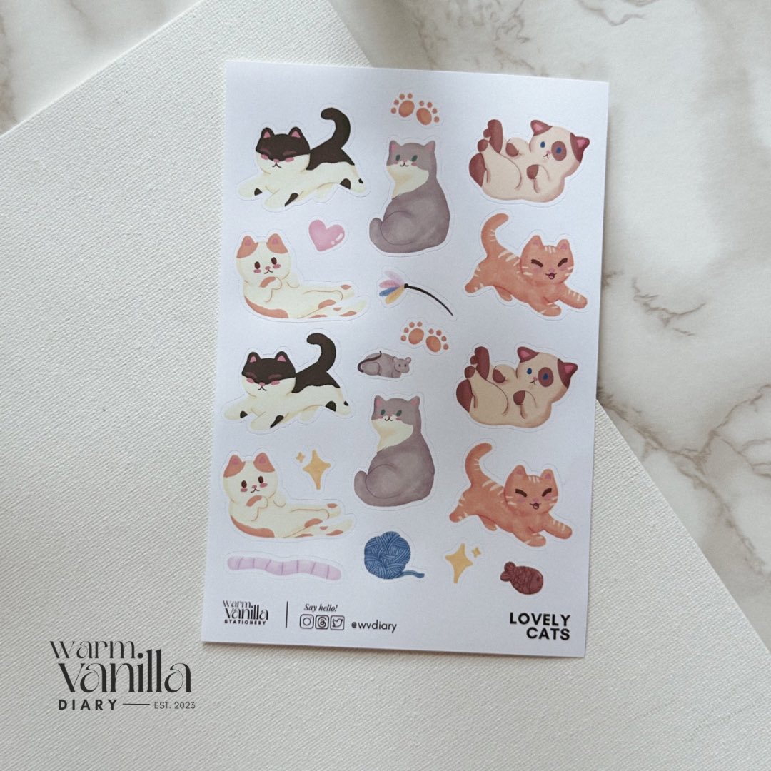 wvanilla_studio's tweet image. Sneak peek #2- Lovely Cats

Inspired by our adopted little kitties, showcasing their playful nature. 🐱🐱

#catstickers #catdesign #handmadestickers #stickeraddict #stickers #cutecat #cutecatstickers #journalstickers #decostickers #decorativestickers #bujostickers #journaling