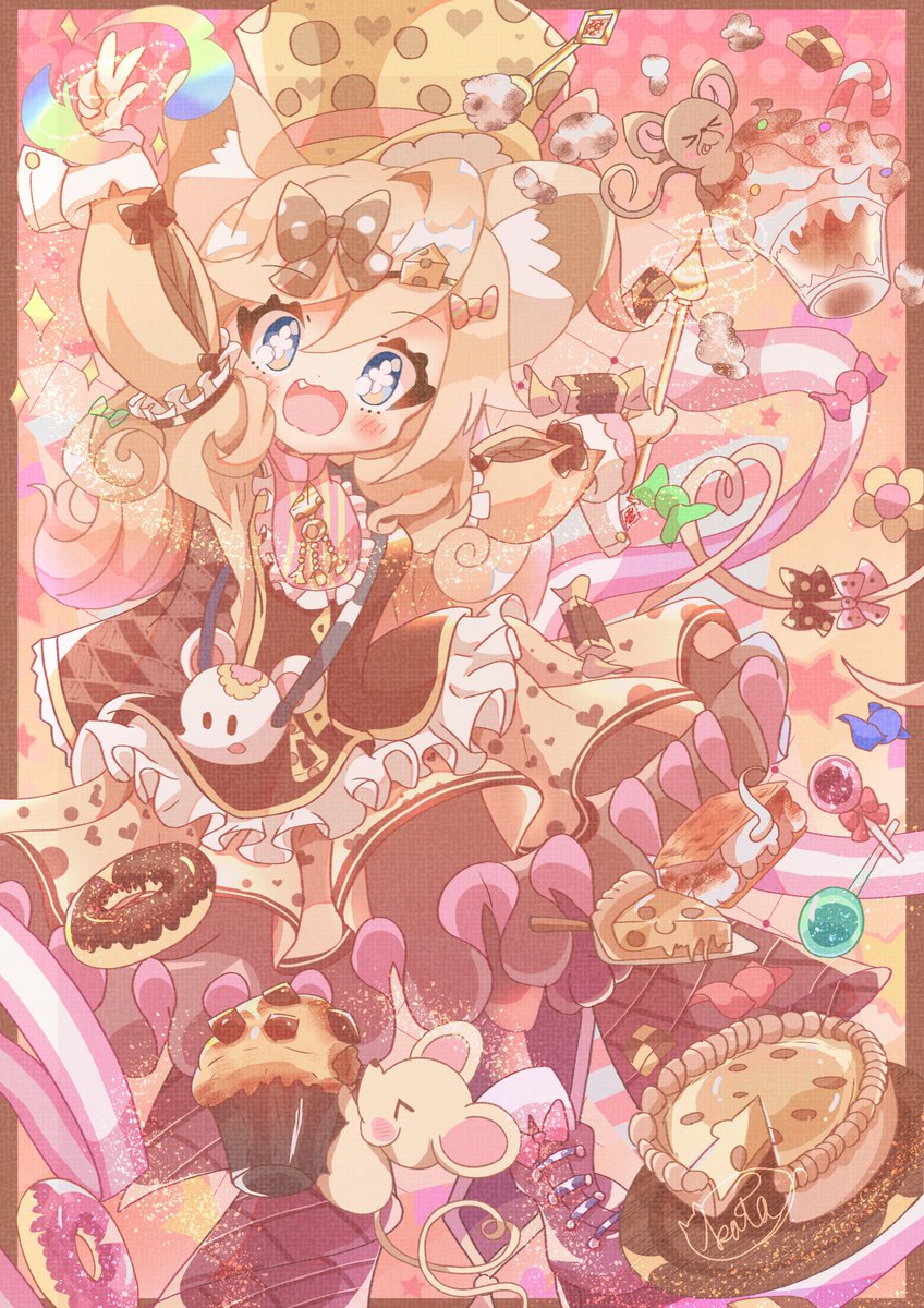 1girl food candy animal ears cookie blue eyes lollipop  illustration images