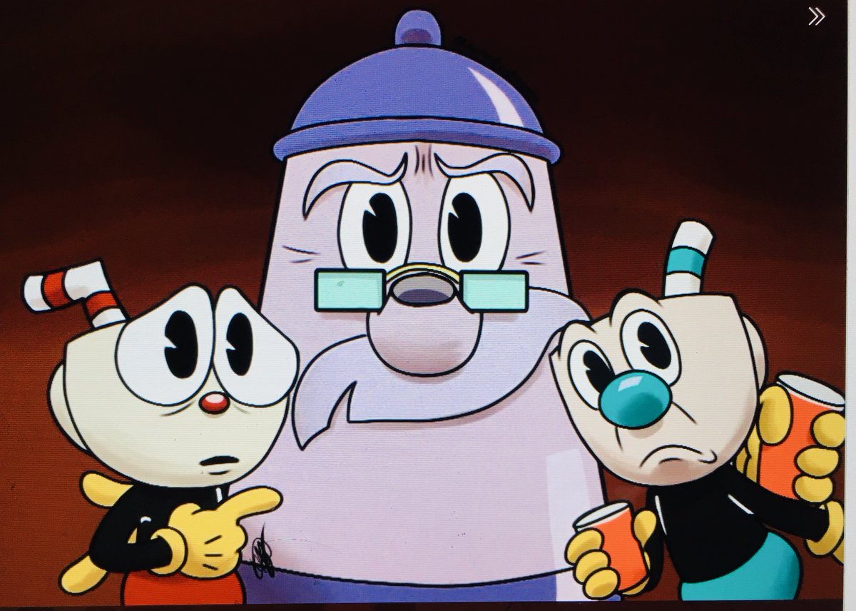 ElderKettle1976's tweet photo. Just thought I'd re-tweet a pic from the Cuphead Show party, that was made into an animated piece of art by the talented @KarlaDoodlesPen.   Love this so much!!💙💜💚 https://t.co/xpNNZrfIZR