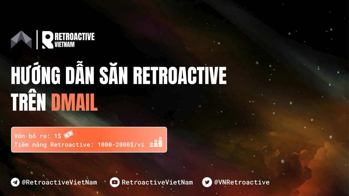 VNRetroactive's tweet photo. 🪂 Sau EtherMail, thì DMail sẽ là dự án tiềm năng giúp thay đổi vị thế chỉ với số vốn 1$

🎯 Dự án đã trải qua 3 vòng gọi vốn và số vốn Raise được gấp nhiều lần EtherMail nên anh em có thể hi vọng vào 1 cú Airdrop lớn nhé

Dưới đây là toàn tập hướng dẫn săn Retroactive trên DMail 🧵👇

Nhớ Retweet để lưu lại