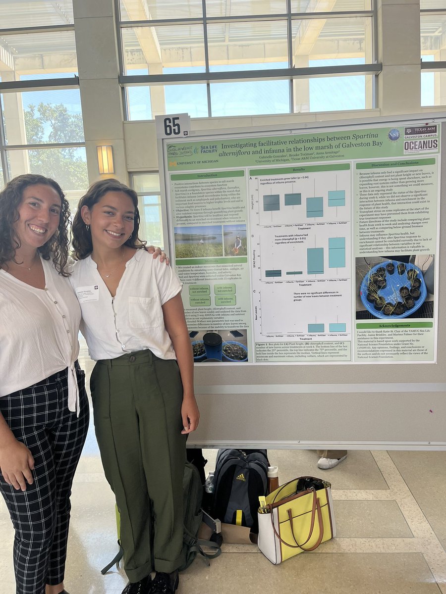 Big day up at <a href="/TAMU/">Texas A&M University</a> for the <a href="/AggiesByTheSea/">Texas A&M Galveston 👍🌊</a> OCEANUS REU interns as they got to experience main campus and present their findings to a new audience! 

A special shout-out to Gabby for putting together an excellent poster and great presentation! 🌾🪱
#MarshGirl #ProudMentorMoment
