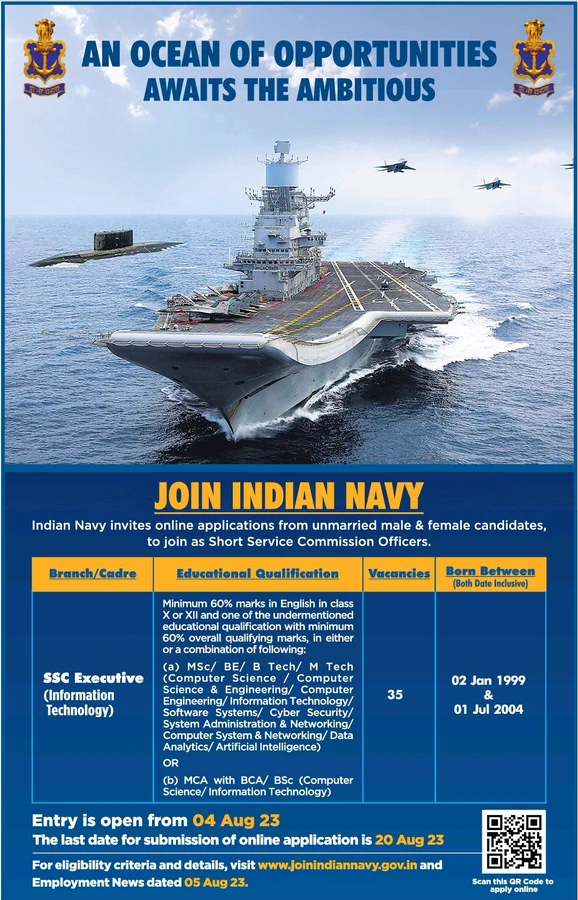 proshillong's tweet photo. #JoinIndianNavy As Short Service Commission Officers. Spl Naval Orientation Course commencing Jan 2024 at @IN_NavalAcademy
Unmarried men &amp; unmarried women candidates apply Online - #04Aug 23  Last date for submission #20Aug 23 ⬇️ https://t.co/lkw1da38e9

@Employ_News of #05Aug 23 https://t.co/22jWDngB6K