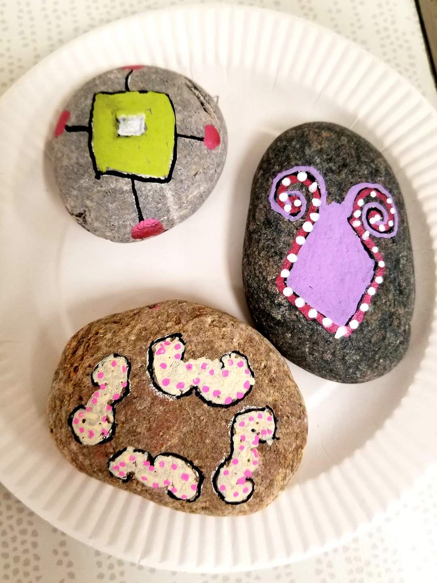I got to share my rock painting passion with a group of fourth graders at our Hmong Phoojywg Enrichment Summer Program! We learned about the history of Hmong motifs and painted some motifs on rocks. Here's a look at some of their creations! #EverestPride