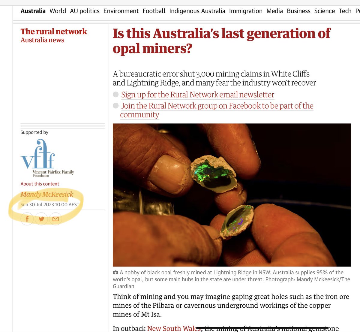 The deja vu I felt reading this headline in the Guardian today... Different states, (different years) different issues- but opal miners have long felt the risk of going extinct… but after covering outback mining towns for a few years, I reckon they’re tougher than that.