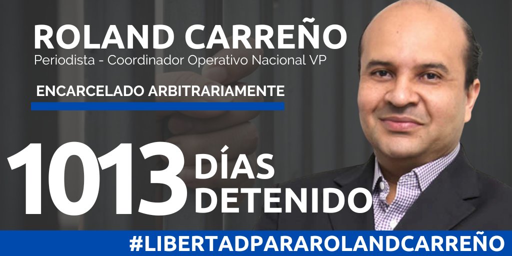 infocracia's tweet photo. Hoy #4Ago el periodista venezolano y Coordinador Operativo Nacional de Voluntad Popular, Roland Carreño @rolandcarreno cumple 1013 días detenido arbitrariamente.

Exigimos su liberación #LibertadParaRolandCarreño https://t.co/Oc8ivbxGVm