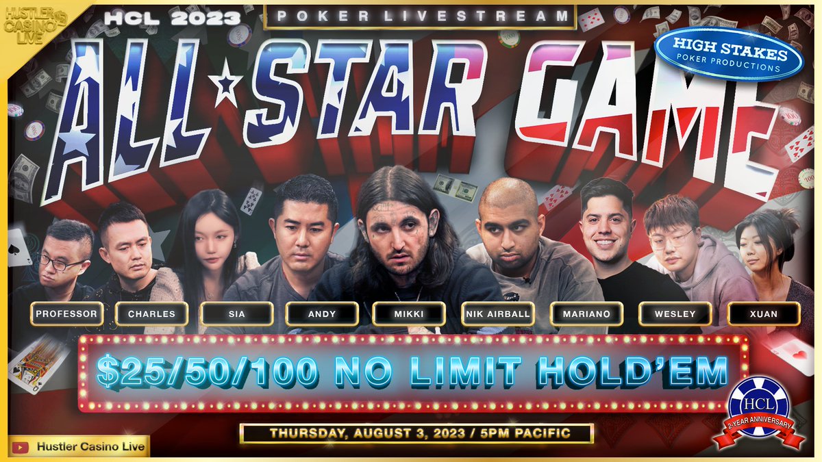 HCLPokerShow's tweet photo. TOMORROW!! THE HCL ALL-STAR GAME!!  And the 2-year anniversary of HCL!!

Mikki
@nikairball
@CryptoApprenti1
@andystackspoker
Mariano
@yuchao
Professor
@sia_qiu
@xxl23

Commentary by @DGAFPokerPlayer &amp; @NickVertucciNV 

Watch it here: https://t.co/Oc0DuR9s2Z https://t.co/NR6ZAiNUEC