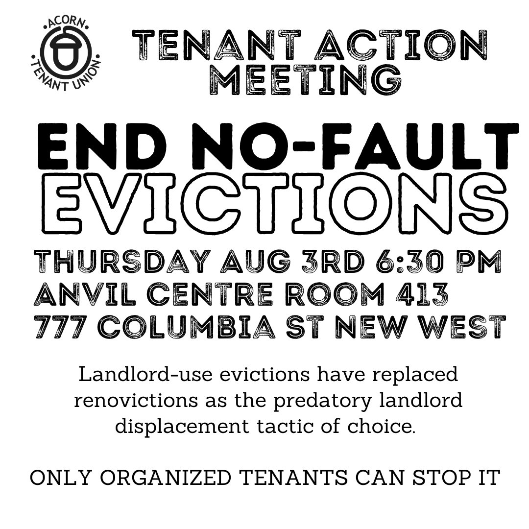 Meeting tomorrow. Join us and get organized against no-fault evictions in BC!