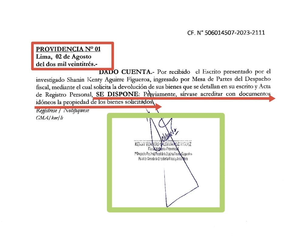 Jjquispe01's tweet photo. ¿VENGANZA FISCAL?
Habiéndose ARCHIVADO la investigación contra SHANIN KENTY AGUIRRE FIGUEROA, inauditamente, para que le devuelvan todos sus implementos personales incautados, la @FiscaliaPeru nos pide que acreditemos la "propiedad" de los bienes. ¿Y el acta de Reg. Pers e incat? https://t.co/xM4CfD7c5x