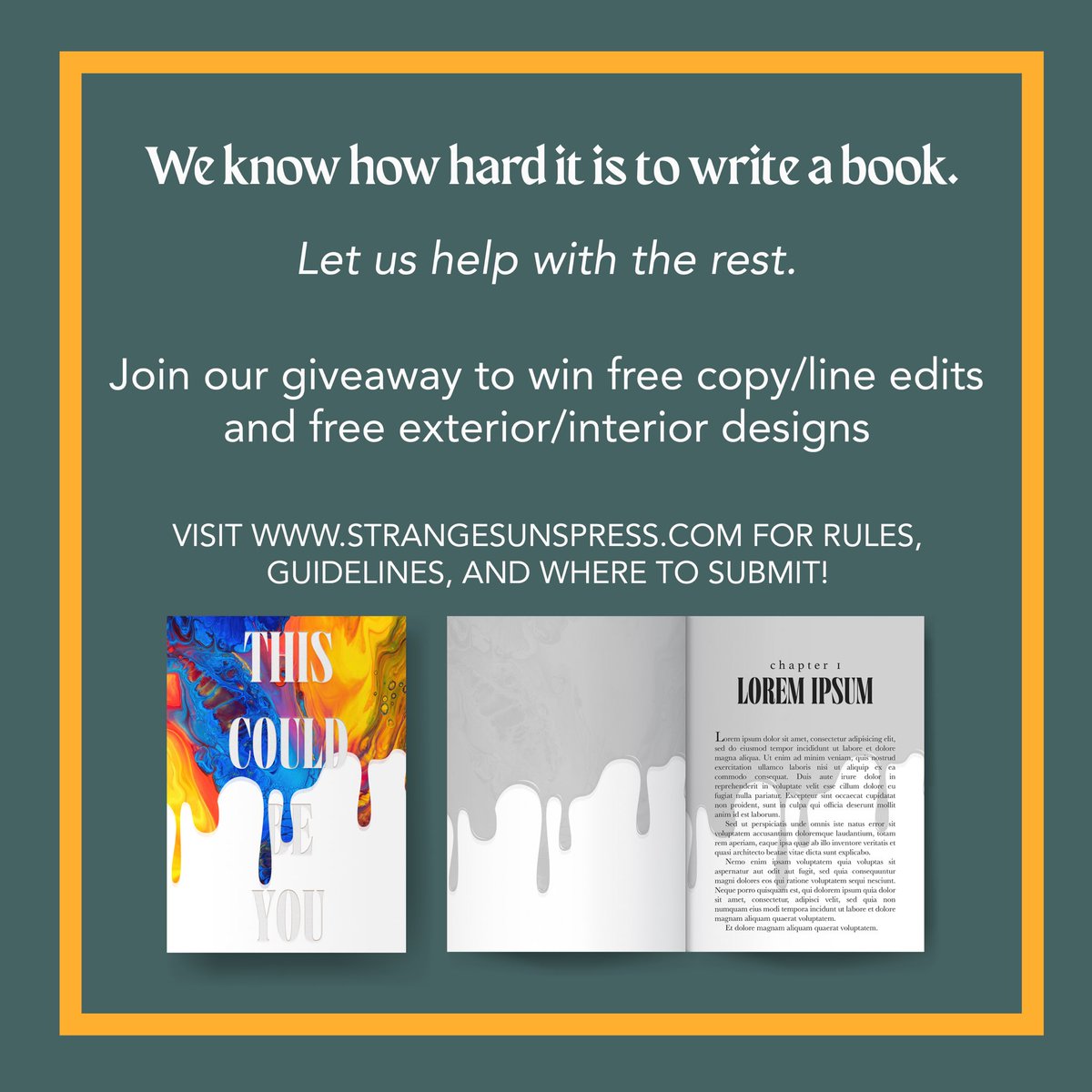 StrangeSunsED's tweet photo. Hey everyone! In case you didn’t know, we’ve extended the deadline for our giveaway! It ends THIS FRIDAY! Remember: your story doesn’t need to be finished to enter this giveaway! https://t.co/JcCU1oPnhO