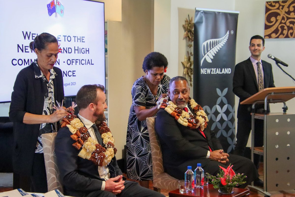 RFMF_Defence's tweet photo. 25 pers of the RFMF who were part of the Taskforce NZ Assist were accorded a  thanksgiving ceremony at the New Zealand High Commission Residence in Suva yesterday. NZ Minister for Emergency Management @KieranMcAnulty thanked the soldiers for their commitment and efforts. https://t.co/jW2C0eHiso