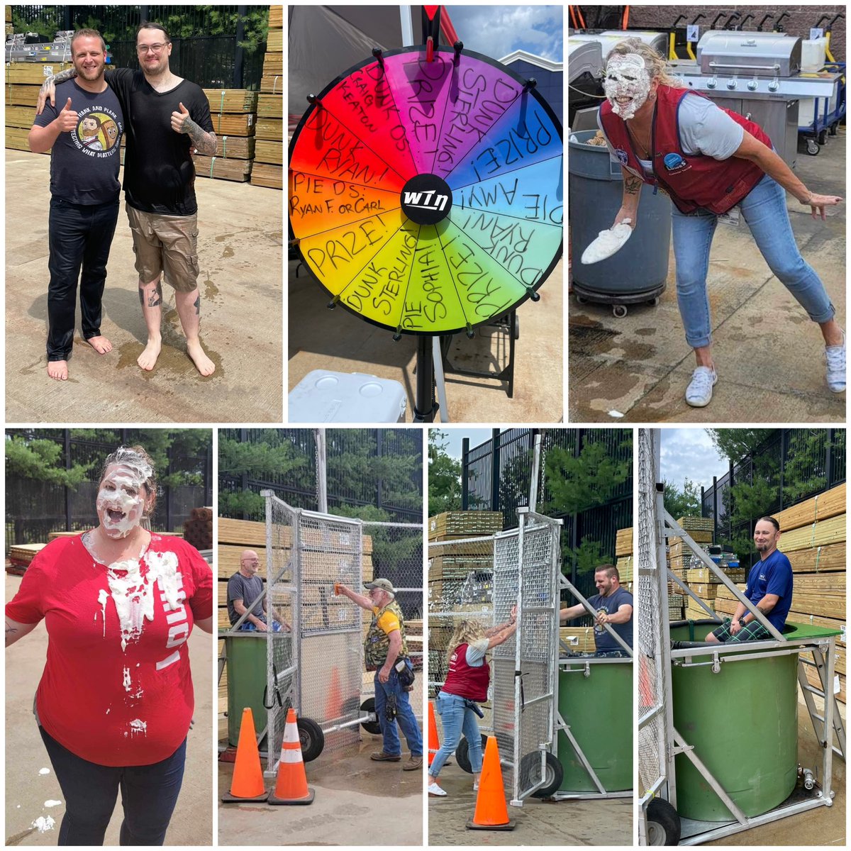 Lowes2374's tweet photo. All laughs and smiles at our End of the Half Celebration @Lowes2374! The #leadership #team volunteered to get dunked or pied in the face by our associates and it was a blast! So #Thankful to have such an amazing team to make our store feel like a #Family!  @Anthony_Battle1 https://t.co/dTVlEm7RMy
