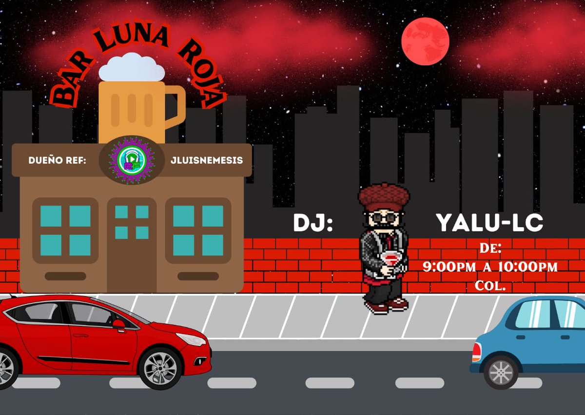 RadioFunados te invita al Bar luna Roja con tu Dj Yalu-LC de 9:00 a 10:00 pm col 🇨🇴💕
Ven a disfrutar y bailar con nosotros!! 🤩
Dueño Ref: <a href="/JL_Nemesis/">LuisNemesis</a> 
RadioFunados.com 💓