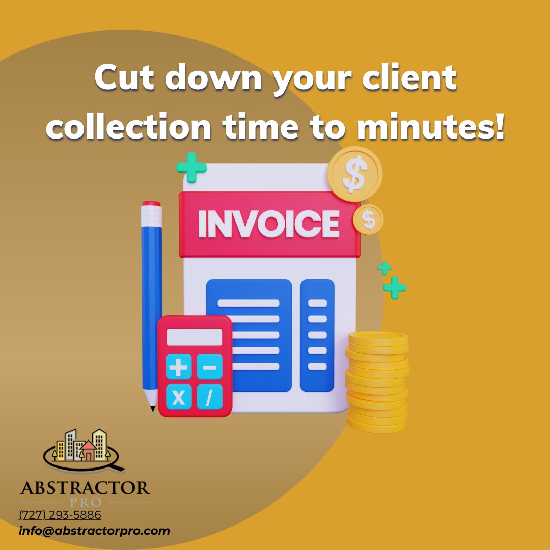 AbstractorPro's tweet image. Stop spending HOURS trying to collect invoices from clients. Collect from each clients individually in literally minutes!

(727) 293-5886
info@abstractorpro.com

#abstractor #software #titlesearch #abstractorpro