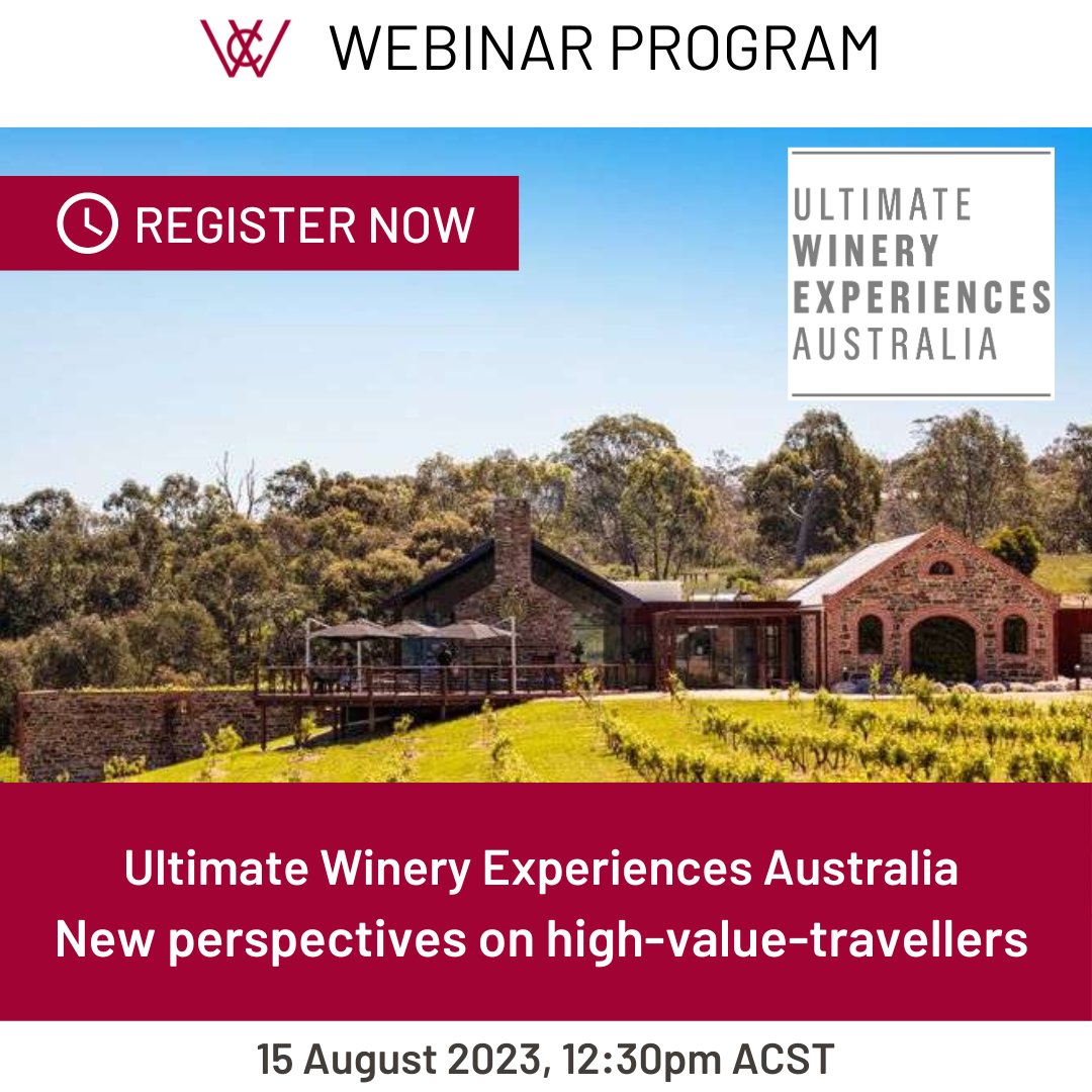 Hear more about where UWEA is now, our metrics and measures of success, and the current demand for wine tourism experiences and potential future opportunities for wine regions across Australia.

Presented by Kate Shilling, Exec Officer UWEA

Register here: ow.ly/moe650PqxAJ