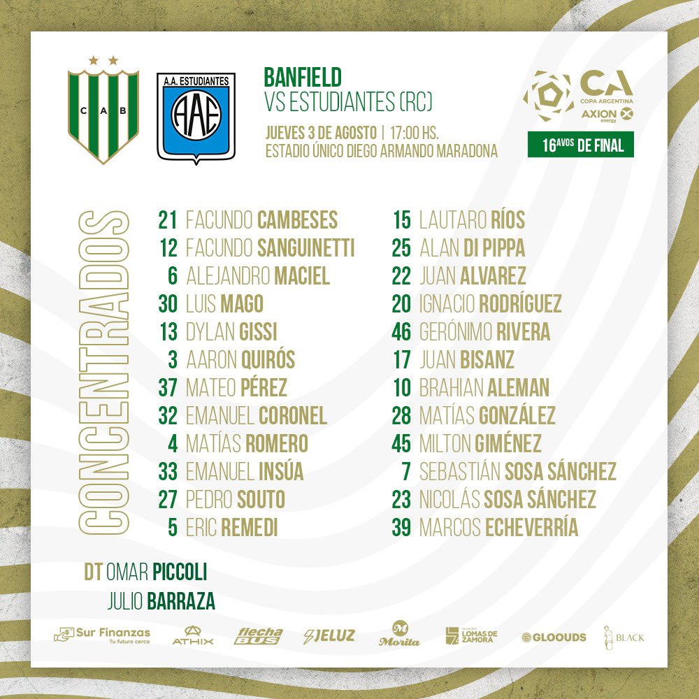 CAB_oficial's tweet photo. Los concentrados de #Banfield🇳🇬 para el partido de mañana 🆚 Estudiantes de Río Cuarto en el Estadio Único Diego Armando Maradona, por @Copa_Argentina. https://t.co/3e2VzF4ZZi