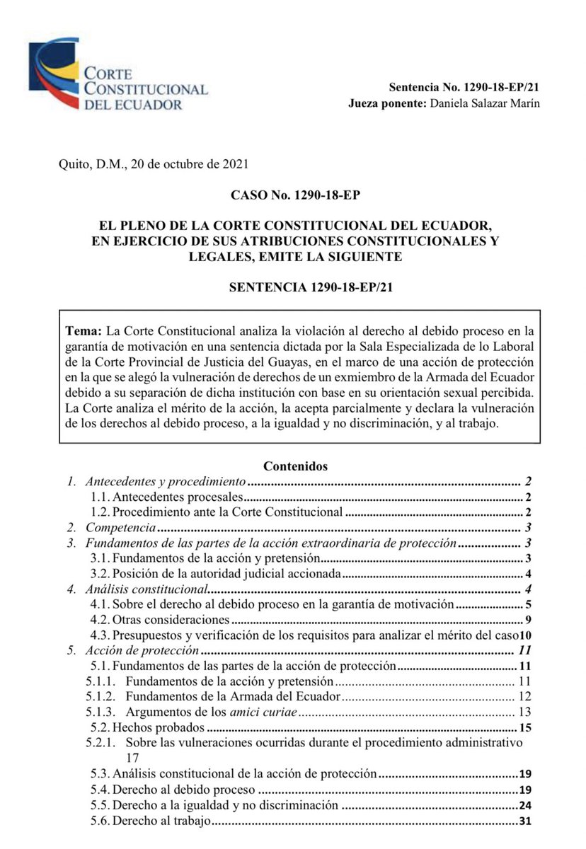 amontenegrito's tweet photo. 📚📌¿Es una causal de inadmisión o improcedencia  el plazo transcurrido entre los hechos y la presentación de una acción de protección?  

📚📌📌¿Existe restricción para la aceptación de una acción de protección por hechos producidos cuando aquella garantía no existía en el ordenamiento jurídico?

📚📌📌📌¿ Existe alguna repercusión a la hora de ordenar la reparación de un derecho vulnerado por le transcurso del tiempo?⤵️⤵️

📌 “Los derechos a ser tutelados a través de una acción de protección son inalienables e irrenunciables, por lo que rechazar una acción de protección con base en el transcurso del tiempo, implicaría desconocer el objeto mismo de esta acción, que es la tutela de derechos constitucionales. La Corte reitera que el hecho de que en el ordenamiento jurídico no exista un requisito que establezca un plazo o un término para que una acción de protección pueda ser planteada “lejos de constituir un vacío normativo o una omisión del constituyente o del legislador, es un aspecto que guarda plena armonía con los principios que rigen la aplicación de los derechos en el país”

📌📌 “NO existe restricción para la aceptación de una acción de protección respecto de hechos producidos cuando dicha acción aún no se encontraba vigente. Sobre todo porque las consecuencias de los hechos que produjeron la vulneración de derechos se han mantenido después de la promulgación de la actual Constitución. Una interpretación contraria a ello desnaturalizaría el objeto de la acción de protección, esto es, tutelar los derechos de las personas.”

📌📌📌 “Así también, la obligación de reparar las vulneraciones de derechos se puede ver afectada por cuanto en algunos casos el transcurso del tiempo puede tornar imposible que se emitan medidas de restauración de los derechos y en otros casos podría ocurrir que el transcurso del tiempo se convierta en un incentivo para que se calculen reparaciones materiales más onerosas. Es por ello que, en los casos en los que ha transcurrido un tiempo excesivo desde la vulneración de derechos, la reparación podrá tener en consideración la demora en la interposición de las acciones pertinentes. Esto, de ninguna manera puede obstar que se ordene la reparación integral, sin embargo, se debe analizar si la persona afectada ha provisto una justificación válida ante la demora en la presentación de su acción.”

Sentencia 1290-18-EP/21.