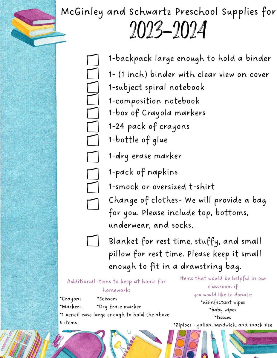 Is your child attending preschool this year at our school? Unsure what to expect? Preschool orientation is just around the corner! Come meet your child's teacher &amp; get information on what to expect on the first day of school.
*Pease note the updated preschool supply list below.