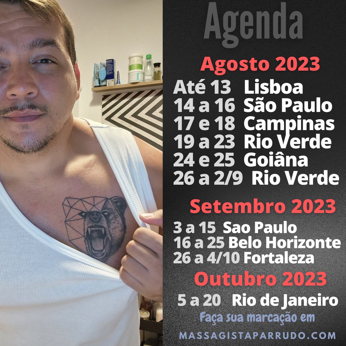 DYOOPER's tweet photo. Se quer sentir minha massagem, tae os locais que estarei nos proximos meses. https://t.co/FSzptkPScl