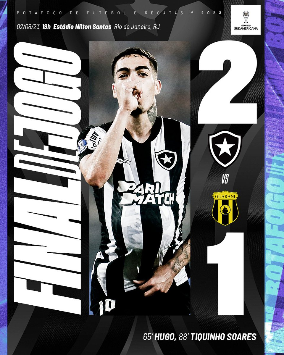AQUI É BOTAFOGO ATÉ O FINAL! 🔥

Fogão sai atrás, mas vira com gols de Hugo e Tiquinho para abrir vantagem na luta por uma vaga nas quartas da Sul-Americana. #VamosBOTAFOGO
