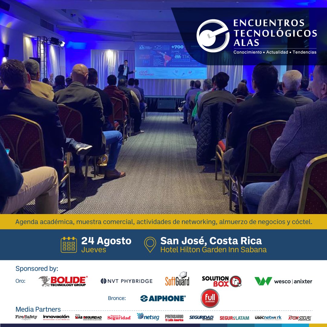 fullprotectionc's tweet image. 📢 ¡Emocionante noticia! Estaremos presentes en el Encuentro Tecnológico de ALAS Asociación Latinoamericana de Seguridad el próximo 24 de agosto en Costa Rica 👀 Leer más. ⬇️
#ALAS #encuentrotecnologico #fullprotection #evento #asociacionlatinoamericanadesegidad