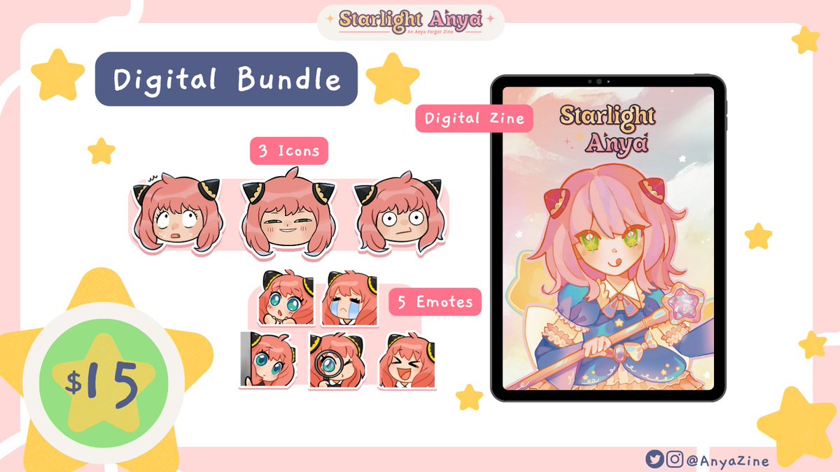 AnyaZine's tweet photo. 🌟 BUNDLE PREVIEW 🌟

Not a fan of shipping costs? We feel you! Luckily we have just the thing! - take a look at our digital bundle, which comes with a PDF of our zine, a set of icons, AND a set of emotes! You won’t wanna miss out! 💕

🛒🔗 in bio! https://t.co/taKpdU7Sup