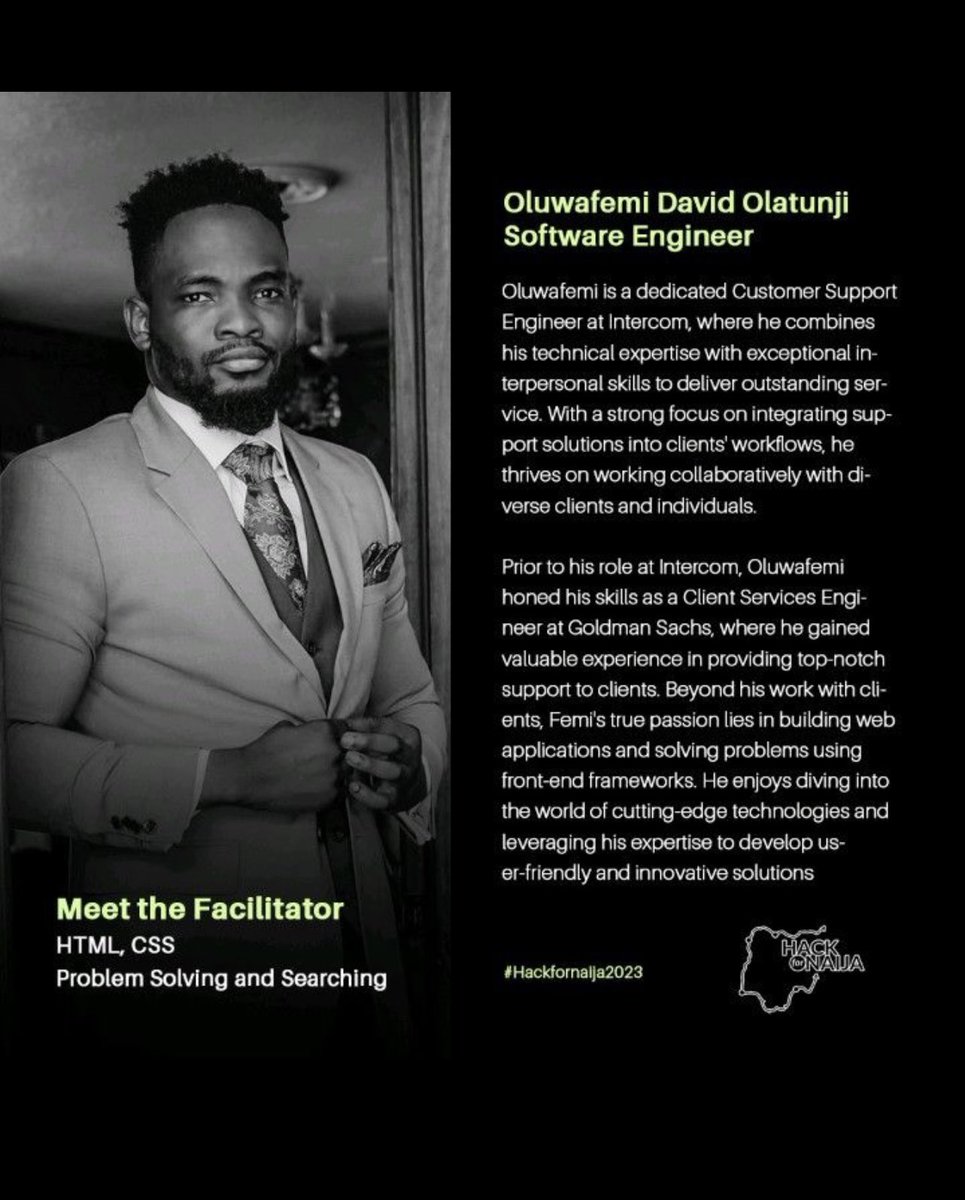Hack4naija's tweet photo. Meet our #VolunteerFacilitator @davidcodes_

Take the leap into tech @hackfornaija’s 1 month long free tech workshops.

Don't miss this opportunity!

Click to register for free #techskills workshops👇🏾
https://t.co/aVjzNo9VX2 
#hackfornaija
#hack4naija
#techcareerskills https://t.co/mAo2wbYv0n