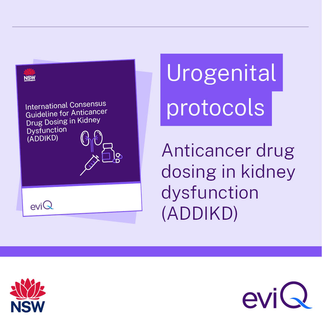 The second stream of eviQ protocols has now been updated with the new ADDIKD guideline. Updated Urogenital protocols are now live. Find out more and see the full schedule of releases: eviq.org.au/pages/internat…