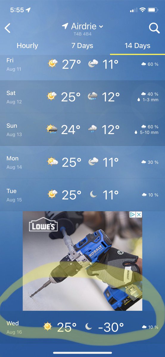 day418's tweet photo. @weathernetwork so how accurate are we talking for Aug 16th? -30’s as a low hahaha. Brrrr https://t.co/gmrvY0faSj
