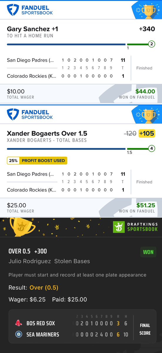 GoldBoys's tweet photo. Cash this Home Run Play &amp; 2 MLB Straights from @SupremeBets_GB ⚾️⚾️

$10 ➡️ $44 💰

$25 ➡�� $51.25 💰

$6.25 ➡️ $25 💰

Posted in the discord ➡️ https://t.co/ChgX7UxU00 https://t.co/BHFs8KF4Lk
