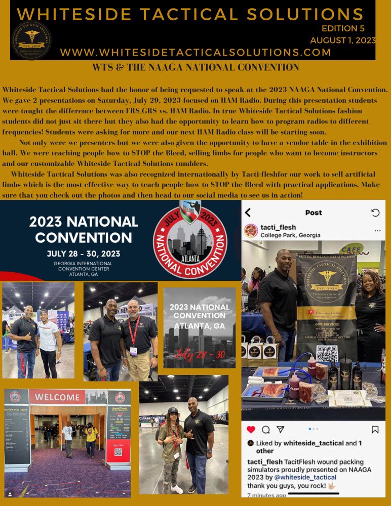 Whiteside_Tac's tweet photo. Edition 5 is hot off the press! Make sure that you're subscribed to all of our social media so you don't miss out on the videos that recap our experience at the NAAGA National Convention! Whiteside Tactical Solutions is now internationally recognized by Tacti-flesh. https://t.co/nv0ImGrdzh