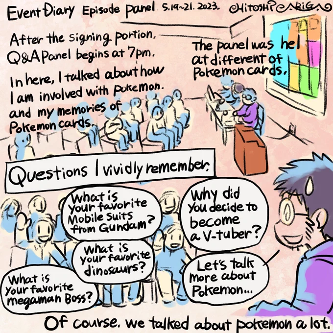 渡米日記🇺🇸 パネル(Q&A)編✍️  先に日本語で書き、英文はアメリカで通訳してくださった賢さん(@CobardePerro )に英訳をお願いしてから私が書きました。  このパネルは3日間やったのですが、それぞれの日でいろんな質問が飛び出してきて面白かったです  次回更新もゆるっとお待ち下さい😃
