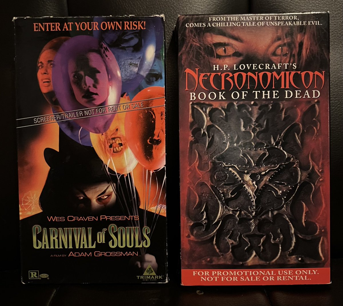 DearWatchers's tweet photo. #NCBD or new #VHS day? Snagged these two PROMO editions today for our collection out in the wild. Check out the backs touting horror ROI!
#vhsaddict #horror #Wednesdayvibe https://t.co/qIswoZqwPu