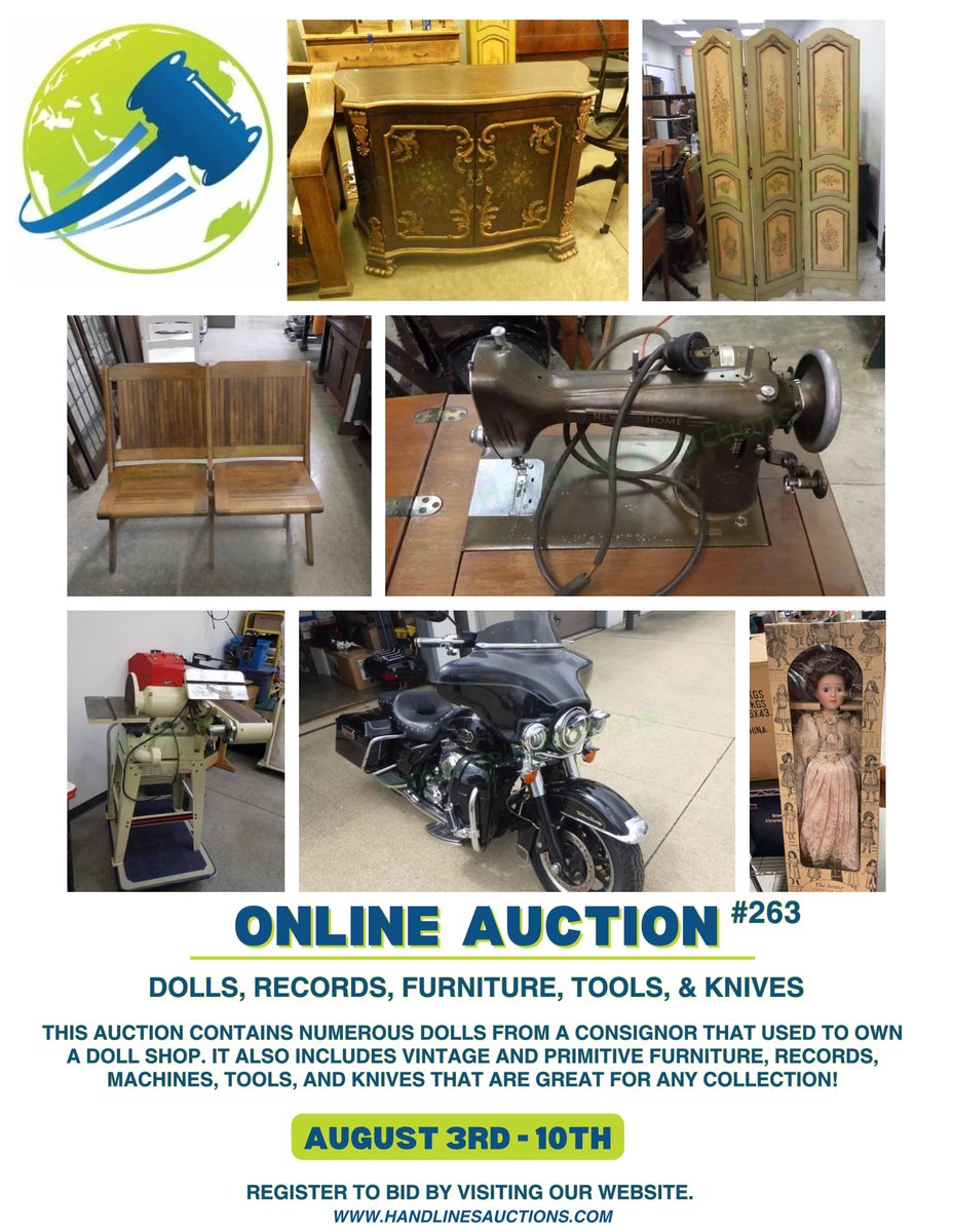 HandlineAuction's tweet image. handlinesauctions.hibid.com/catalog/461246…

#estatesale #estatesalesnet #auction #auctionhouse #auctions #auctioneer #onlineauctions #onlineauction #liveauctioneers #liveauction #liveacutions #auctionworks #harleydavidson #furniture #dolls #vintage #Antiques #Records #tools #machinery
